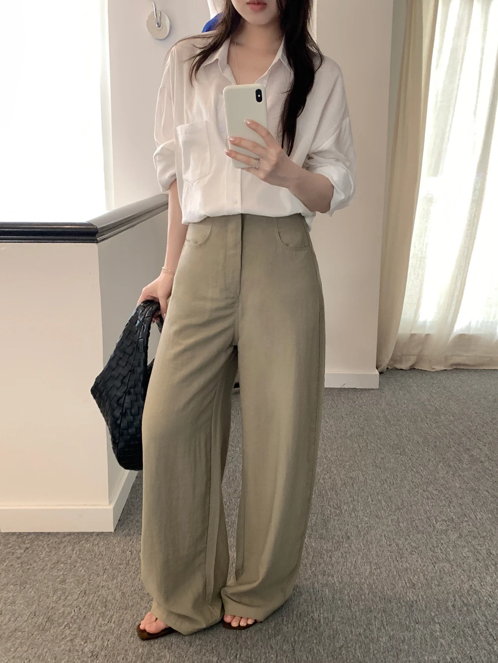 

4Colors SML Women High Waist Casual Pants Female Summer 2025 Khaki Straight Long Trousers Female (X1125)