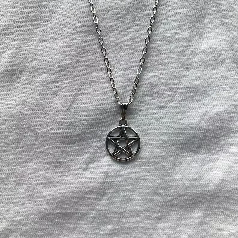 Pentagram silver plated necklace & pendent | emo goth cool fashion rock tattoo