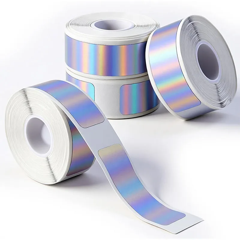 D30 Holographische Thermoaufkleber-Bandrolle, selbstklebendes, wasserfestes Etikettenpapier, 12 x 40 mm, bedruckbares silbernes Etikett für Marklife P11, P12, P15 – Detail 1