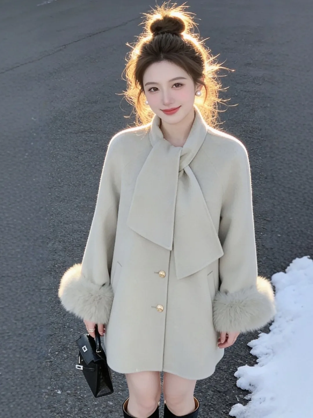 

Шерстяное пальто средней длины свободного кроя, нежное и элегантное, для особых случаев, зимняя модная верхняя одежда, женское, премиум-качество