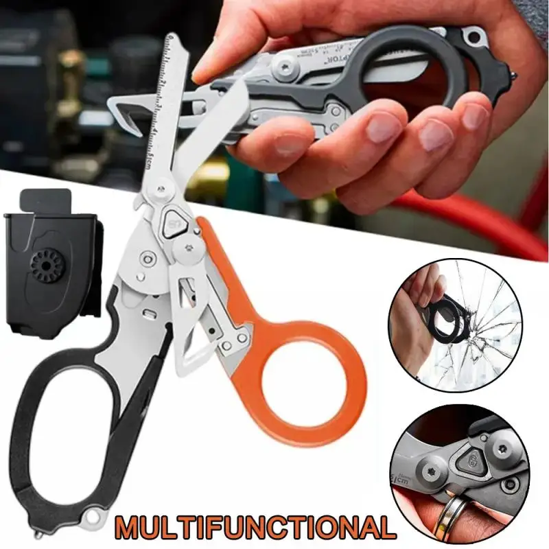 Ciseaux d'intervention d'urgence médicale pliables, trousse de premiers soins, ciseaux, pince à épiler, survie en plein air, trousse à outils EDC, 6 en 1