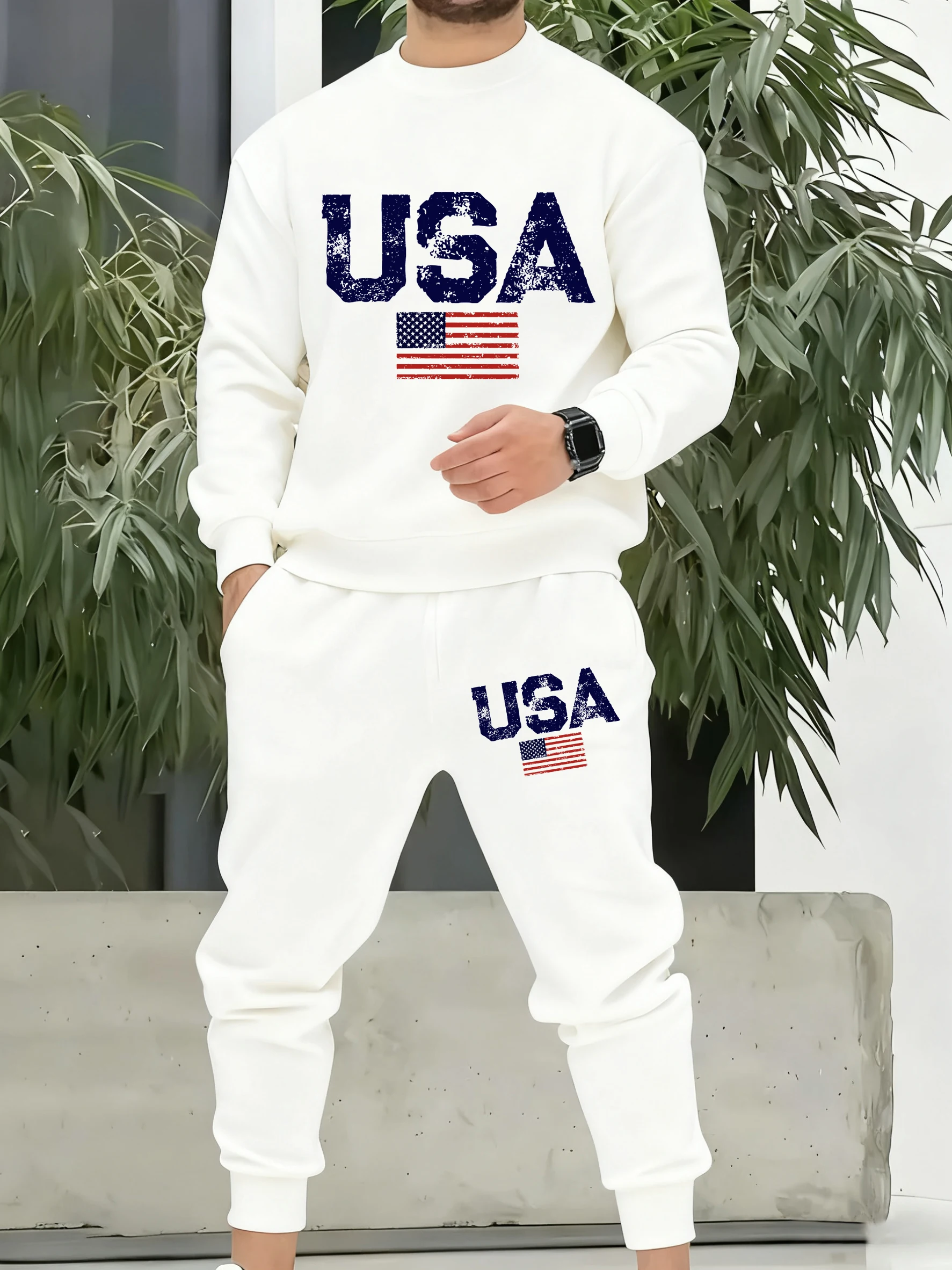 Usa Brief Amerikanische Flagge Männer Retro Trainingsanzug Beiläufige Lose Kleidung Fleece Einfache Tasche Hosen Unisex Grundlagen Warme Mode Anzüge