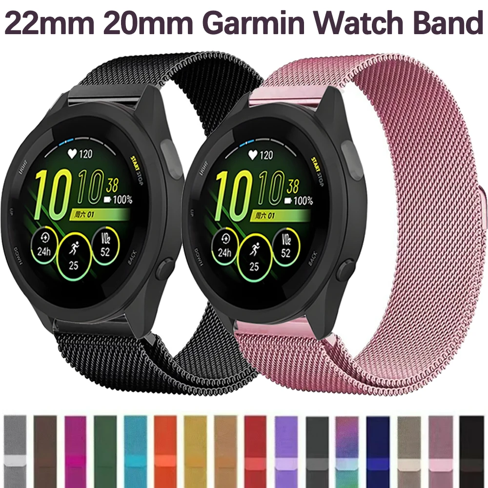 

22mm 20mm Watch Strap for Garmin Forerunner 55 165 645 965 265/Venu 3-2 Milanese bracelet for Garmin Vivomove Trend/Vivoactive 5