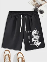 2024 New Chinese Dragon Printing Fashion Pattern Shorts, Summer New Men's Casual Drawstring Pure Cotton Shorts