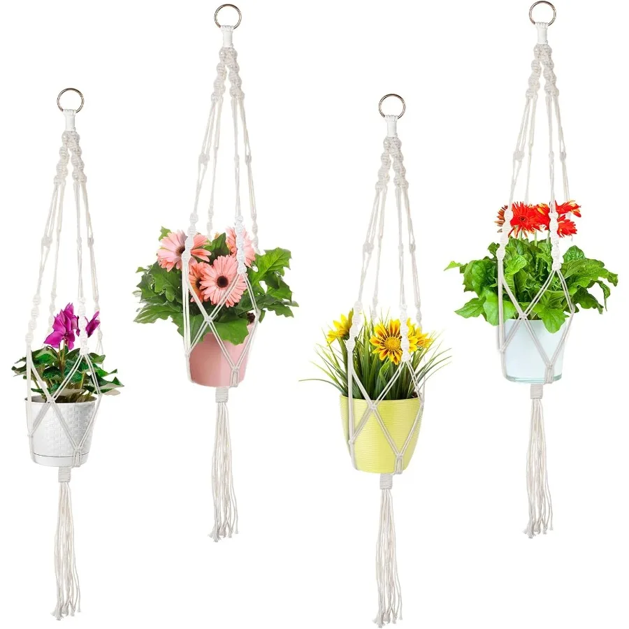 

Macrame Plant Hanger 4 Pack Plant Hanger Indoor Hanging Planters for Indoor Plants Pots Handmade Macromay Hanging Planters Hold