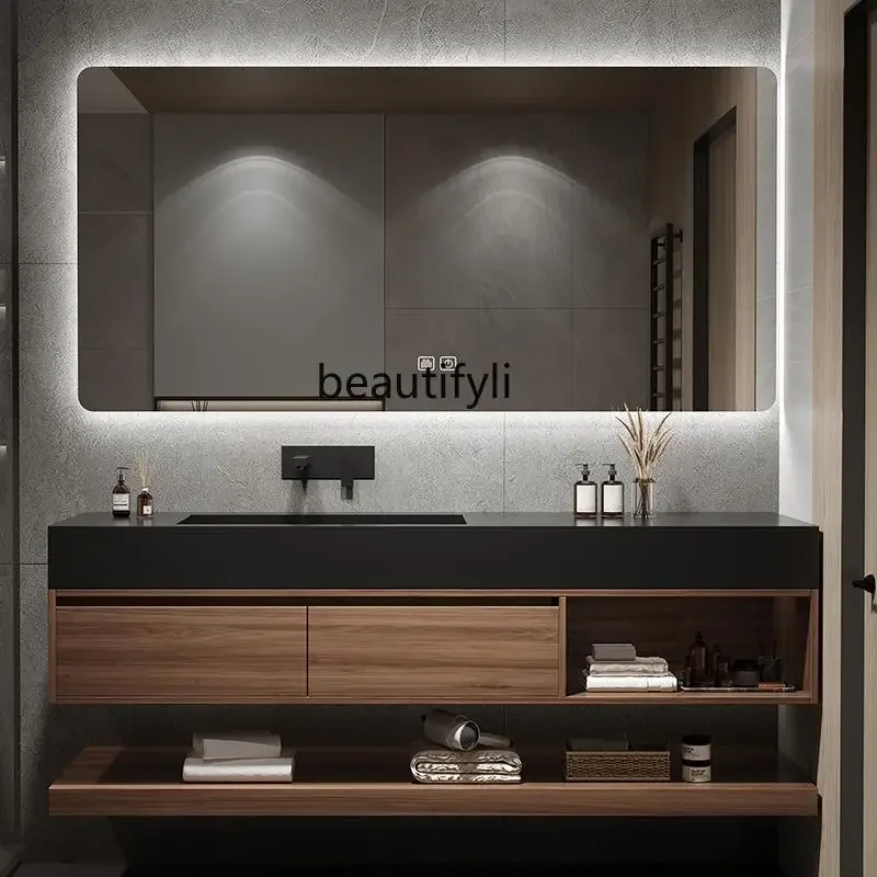 

A13 All-aluminum honeycomb aluminum thickened bathroom cabinet combination light luxury rock slab ceramic integrated basin washs
