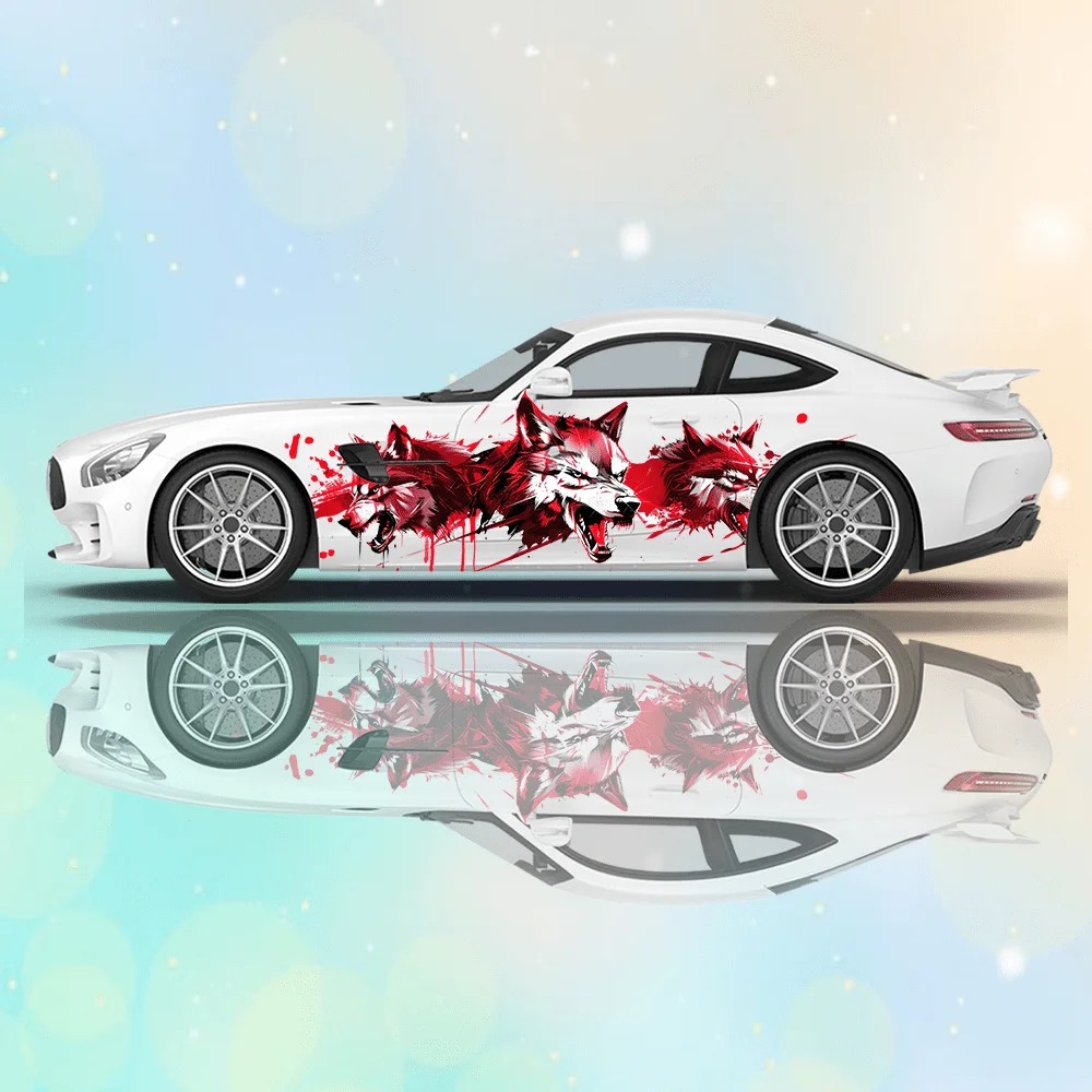 

Red Three-headed Bloody Wolf Car Vinyl Wraps Decal Self-adhesive PVC Sticker Suitable for Trucks SUV Decor Auto Accessories Gift