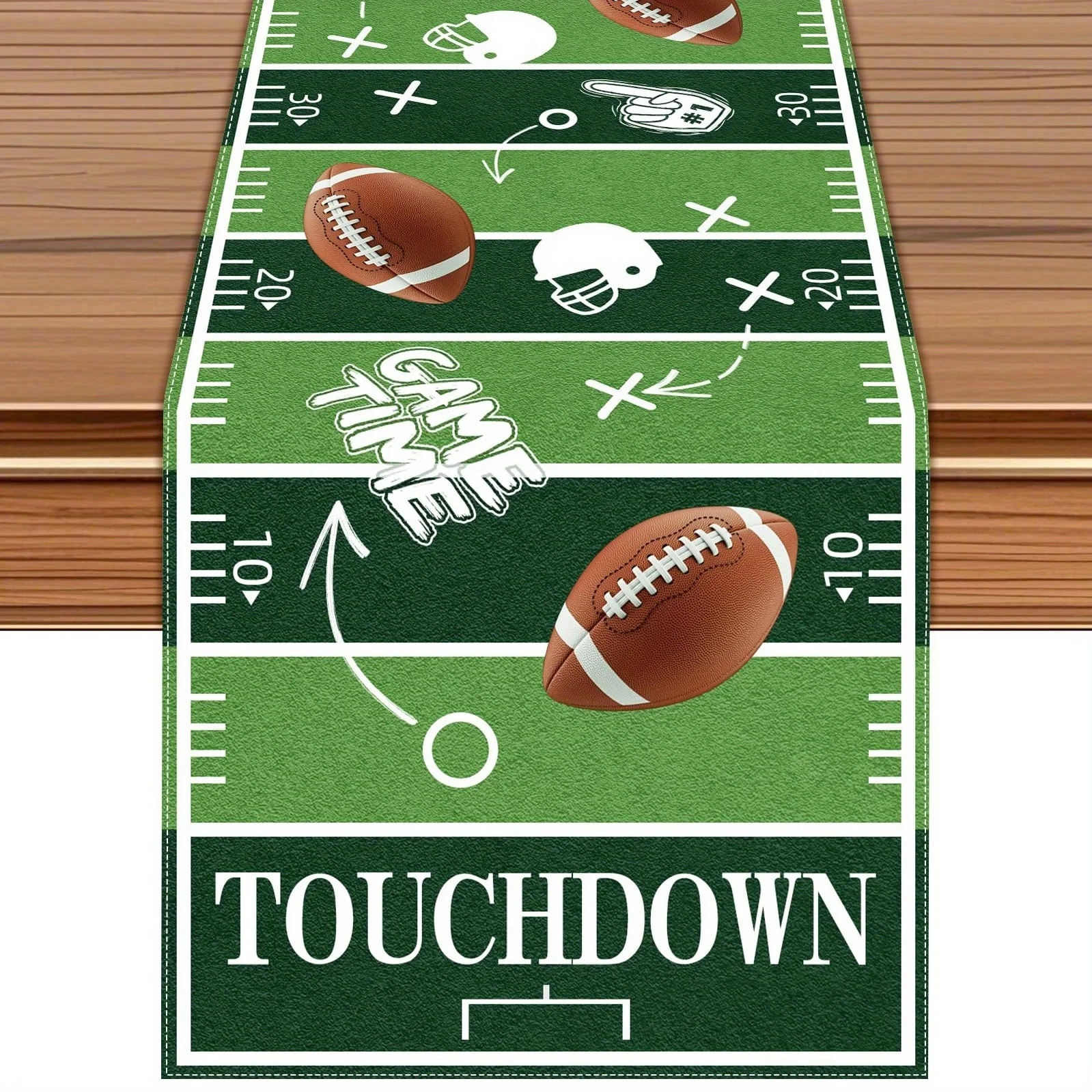 Football Field Linen Table Runner - Touchdown Stripe Design 