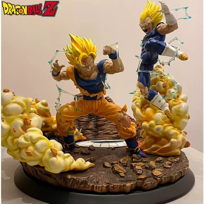 

36cm Anime Dragon Ball Super Saiyan 2 Son Goku Vs Vegeta Statue Resin Standing Battle Full-Length Action Figure Model Toy