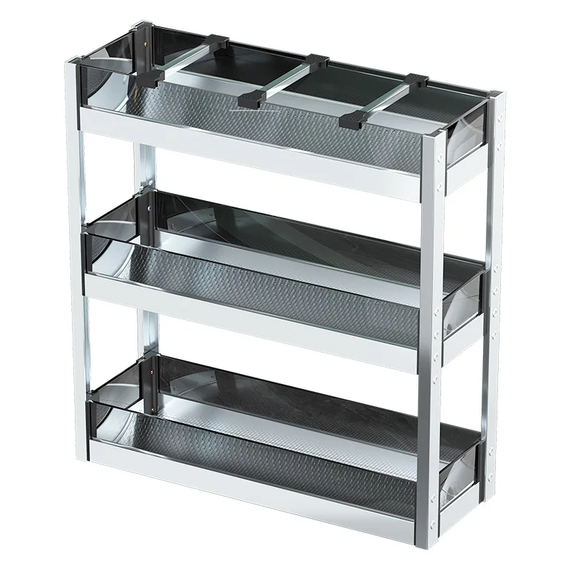 Kitchen Cabinet Drawer Seasoning Storage Shelf 2 layer Condiments Pull Basket Aluminum Alloy Pull Out Cabinet Organizer Rack