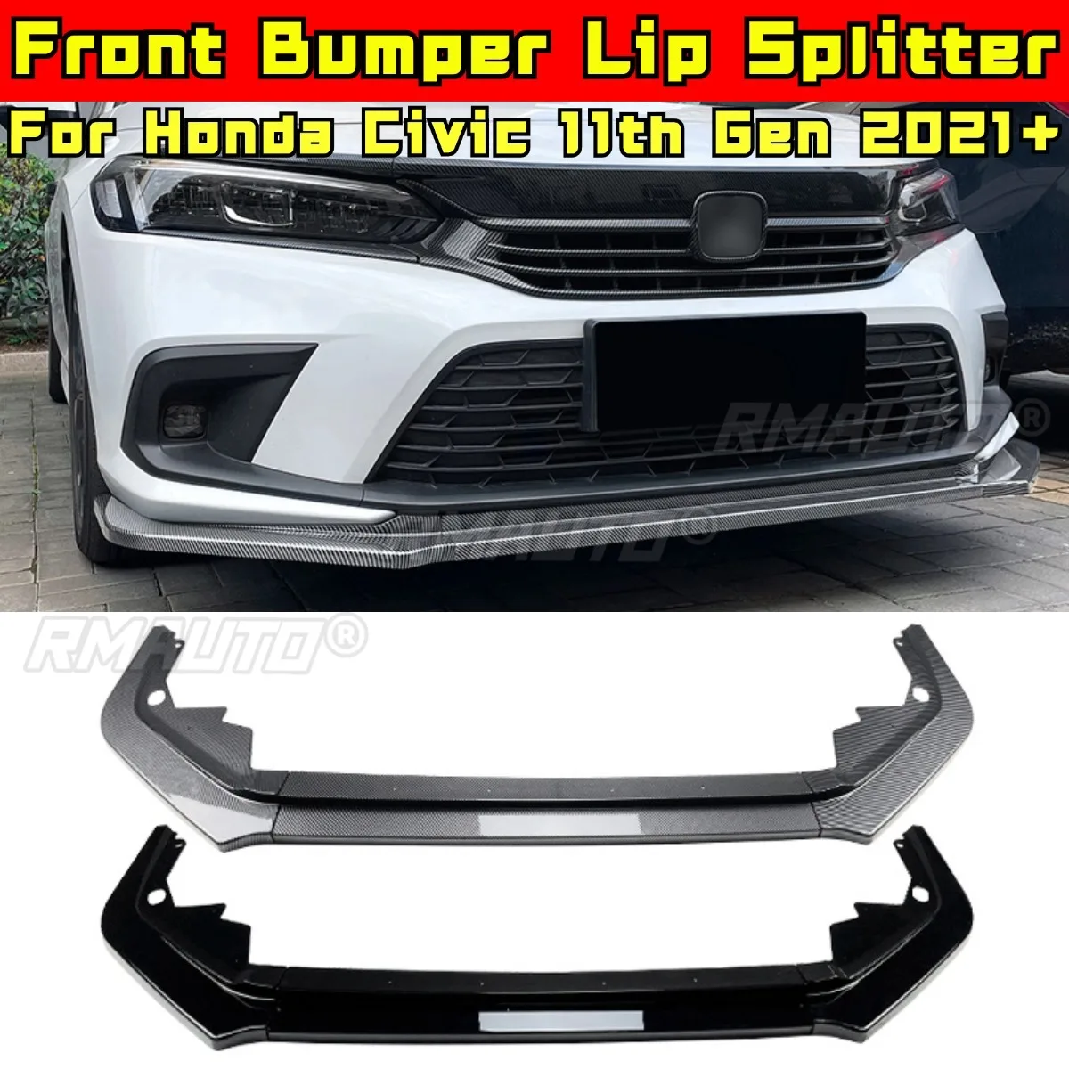 

For Honda Civic 11th Gen 2021+ Body Kit Front Bumper Spoiler Front Bumper Splitter Protector Cover Lip Car Accessories