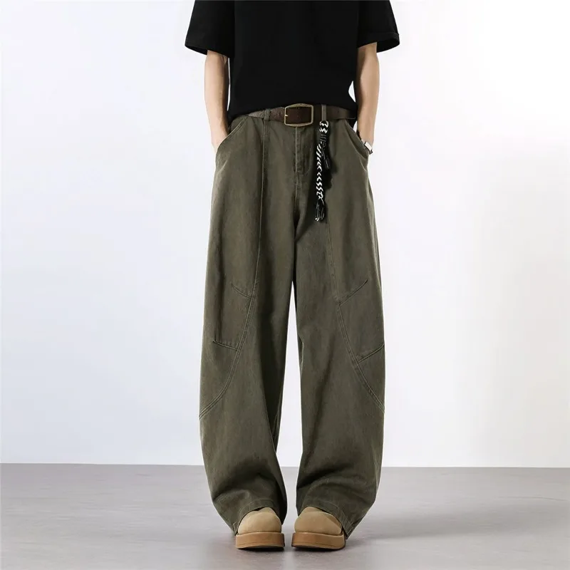 

Men's Autumn Retro Loose Straight Work Jeans Men's Handsome Casual Loose Trendy All-Match Wide Leg Denim Pants Cowboy Dungarees