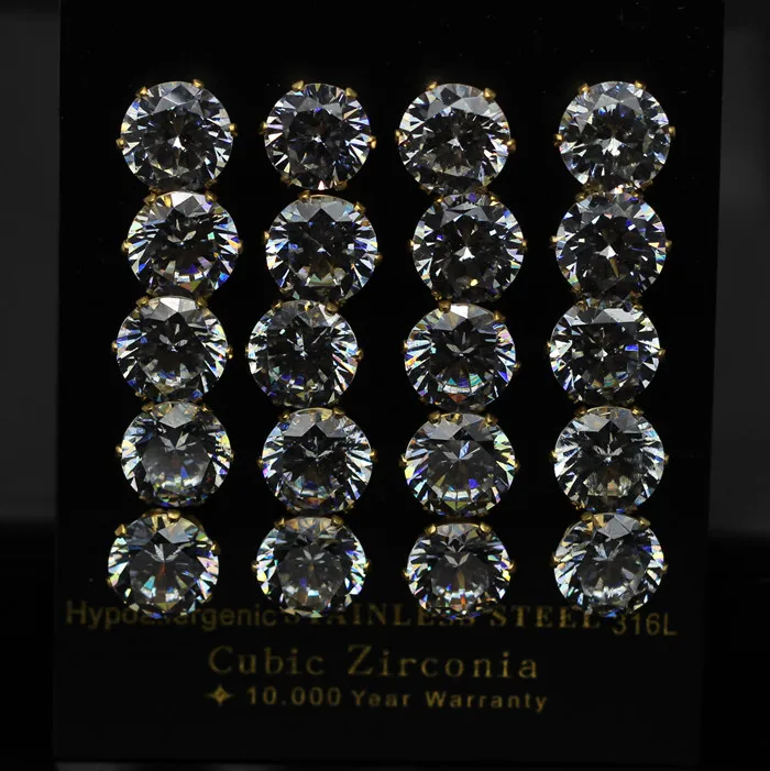 LUXUSTEEL 3-10mm 10 Pairs/Set White Clear Crystal Earrings For Women Men Stainless Steel Cubic Zircon CZ Ear Piercing Wholesale