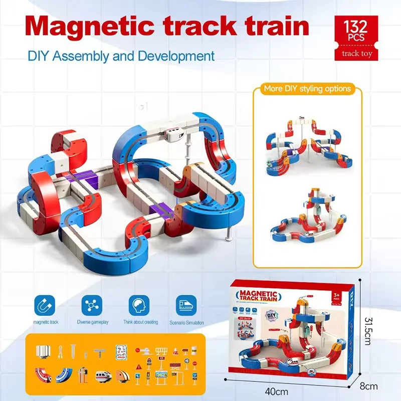 Electric 3D High-Speed Train Set for Kids 68-132Pcs Magnetic Track Building Vehicle Educational DIY Toy for Boys & Girls