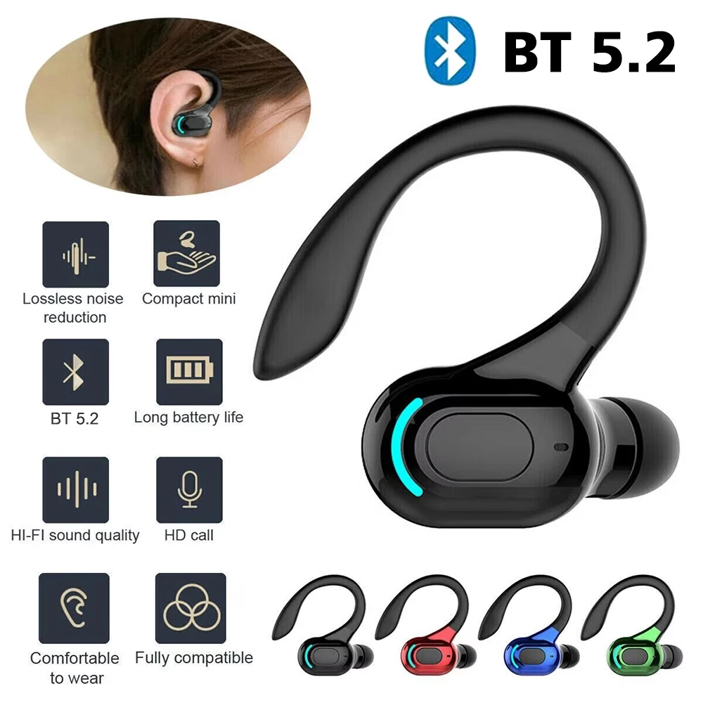 New Bluetooth 5.2 Headset Wireless Earbuds Earphones Noise Cancelling HiFi Stereo Headphones Ear Hook with Microphone for Phone