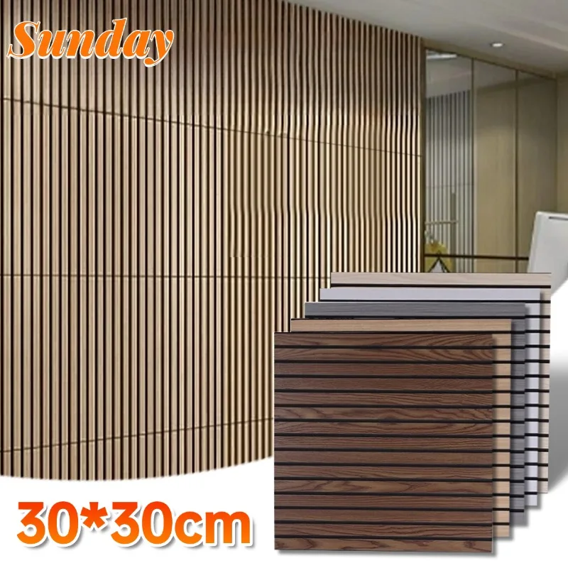 Nachahmung Gitter Filz Akustische Platte Holzmaserung Selbstklebende Wandaufkleber Raumdekoration 3D Schalldichte Wandpaneele zum Abziehen und Aufkleben