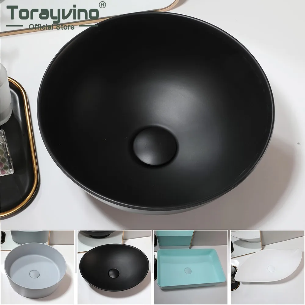 Torayvino Bathroom Sink Artificial Stone Multiple Style Above Counter Vessel Vanity Washroom Basin Sinks with Drain Combo