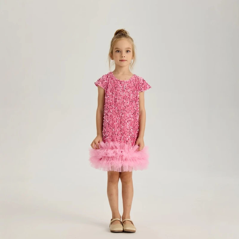 2026 Girls Sequin Princess Pageant Gown Outfit Wedding Flower Girl Clothes Dress Birthday Party Host Performance Kids Formal