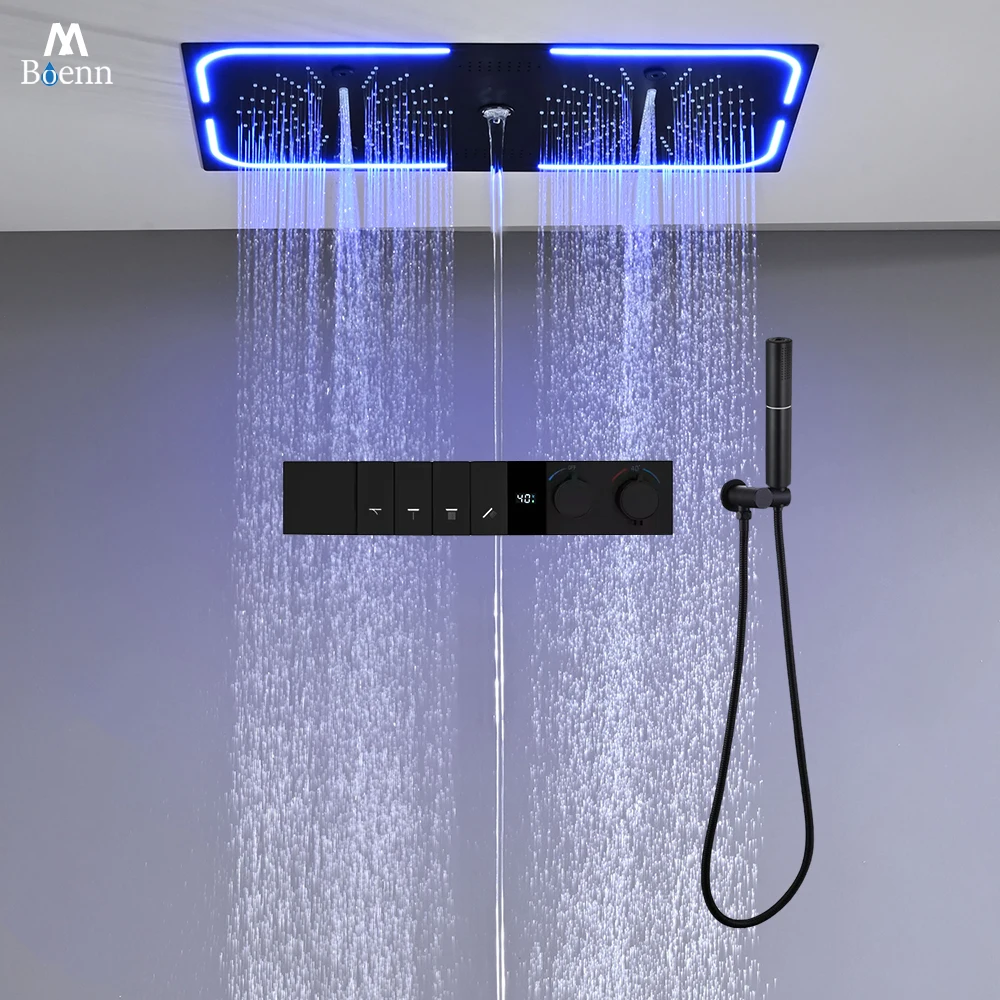 

Душевая система M Boenn 4 функции, большой душевой комплект с умным цифровым дисплеем, термостатический смеситель, потолочная установка, душевая лейка 700*350 мм