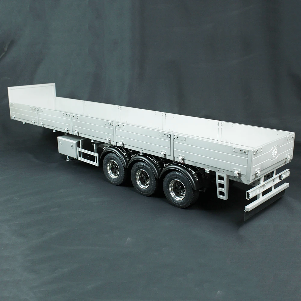 1/14 Metal Three-axle Trailer with Brake Servo Light Beads Door Panel Can Open Stainless Steel Sandblasted Trailer