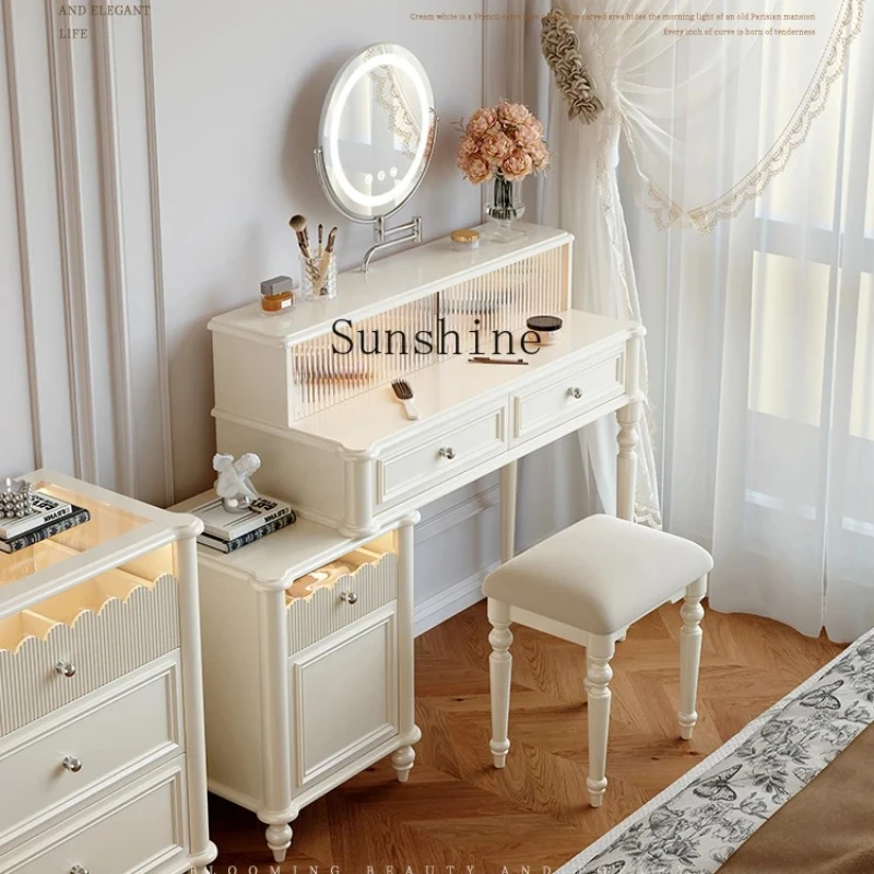 

French Cream Wind Solid Wood Dresser Bedside Table Integrated Bedroom Premium Retractable Storage