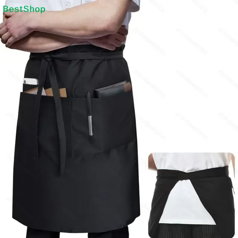 ♥Black Waiter Apron with Multiple Pockets - Adjustable Restaurant Server Apron for Kitchen, Cafe & Service Staff