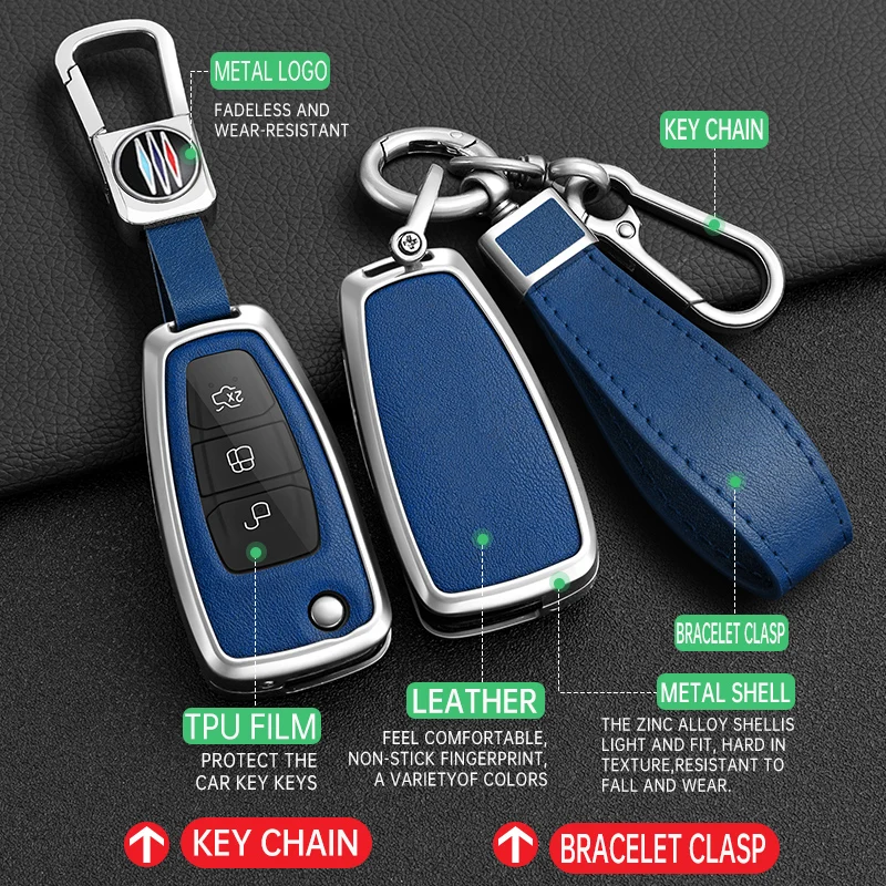 Car Key Case Cover for Ford Ranger C-Max S-Max Focus Galaxy Mondeo Transit Tourneo Custom Auto Key Holder Keychain
