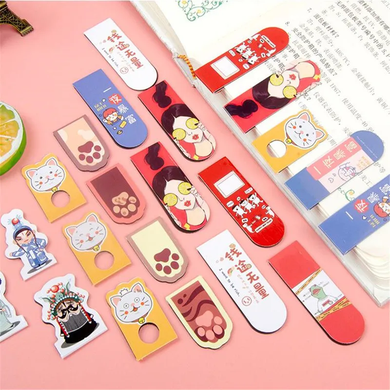 

4pcs Cartoon Magnetic Bookmark for Books Paper Clip Multi-style Magnet Soft Book Mark Half-fold Double-sided Cute Book Holder