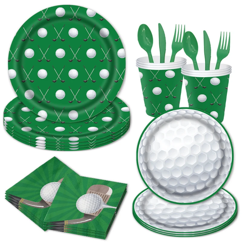 8Pcs Golf Theme Sports Series Party Disposable Tableware Green Napkins Paper Cup Golf Ball Birthday Party Paper Plate Gecoration