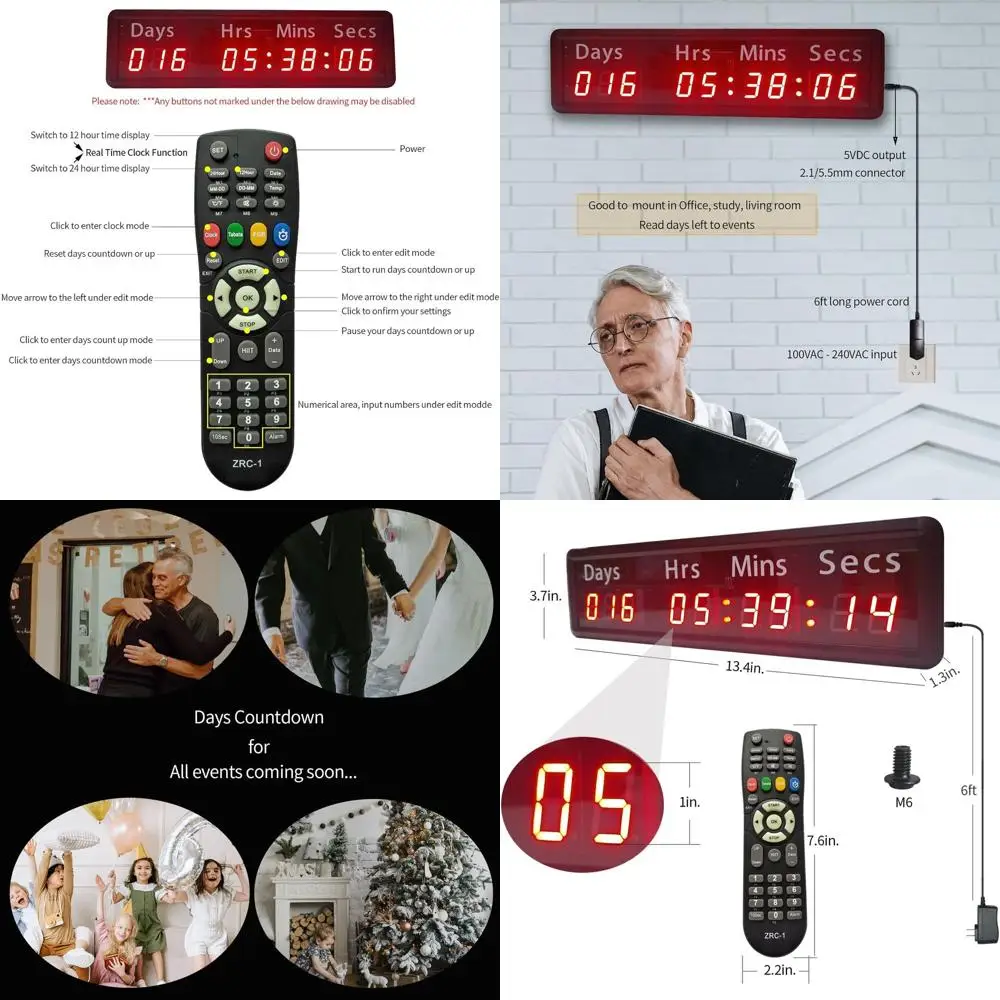 

13.4x3.7in Wall-Mounted Remote Countdown Timer for Special Days: Retirement, Weddings, Events