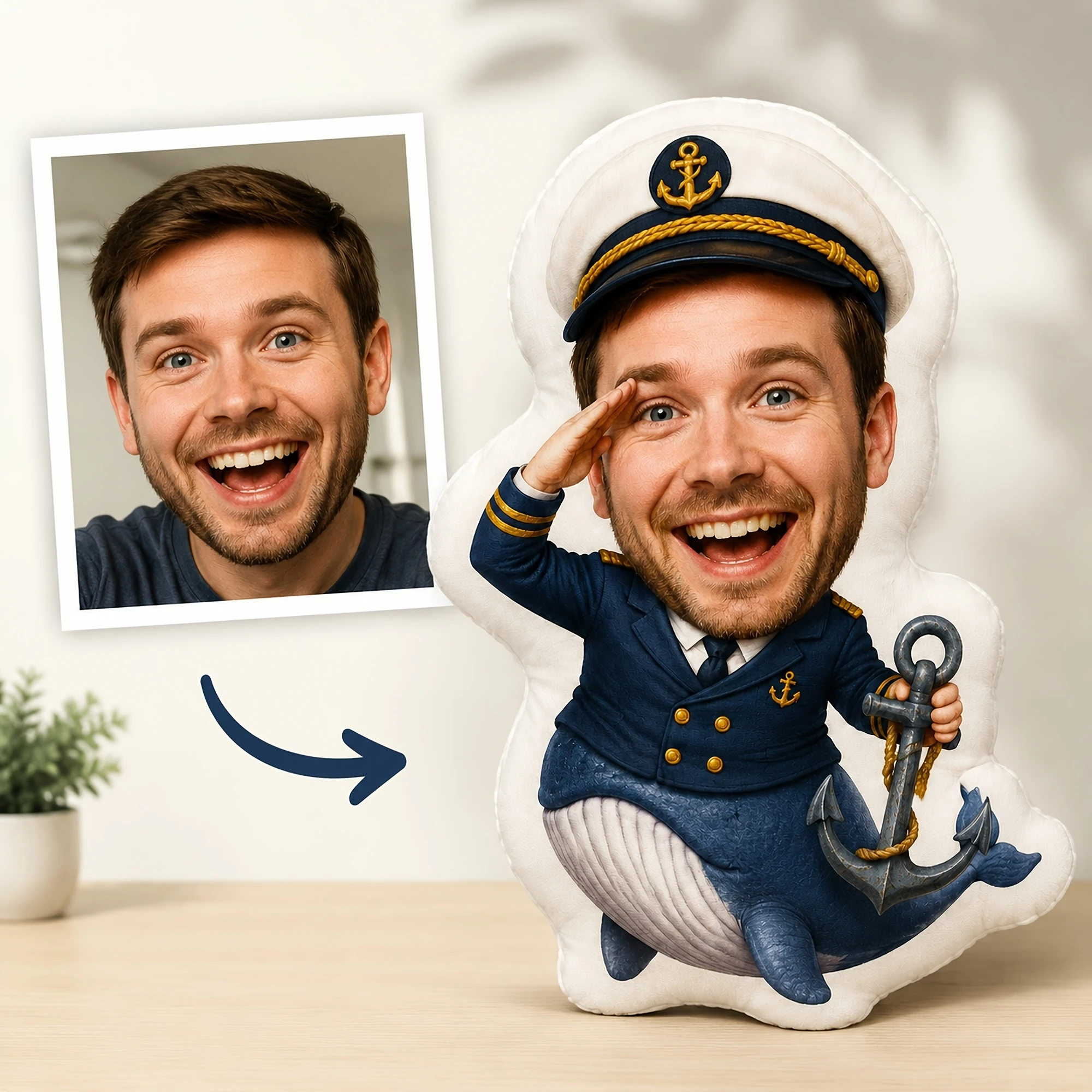 1pc 2D Flat Custom Double-Sided Printed Novelty Sailor Captain Shaped Throw Pillow Fun Decorative Cushion for Home Sofa Bedroom