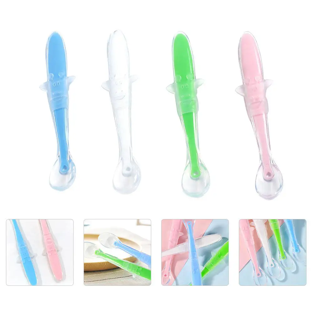 4Pcs Baby Silicone Spoon High-Grade Soft Feeding Spoon for -Feeding and Complementary Food Rice Paste Training