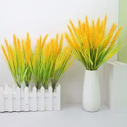 7 Forks Artificial Wheat Ears Rice Plant Bouquet Realistic Simulated Non Water Needed Easy to Care Indoor/Outdoor Decoration