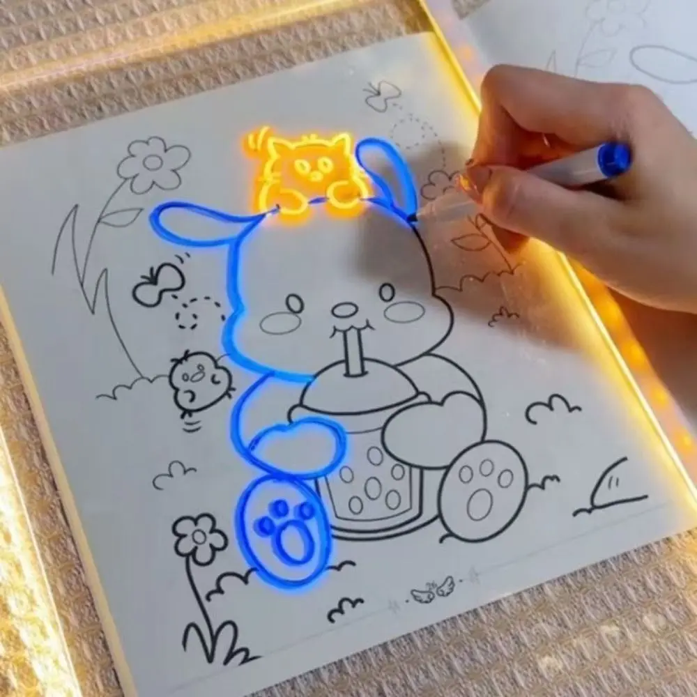 Tableau de notes LED coloré à 7 stylos, avec veilleuse, alimentation USB, Surface réinscriptible, planche à dessin pour enfants, support transparent réglable