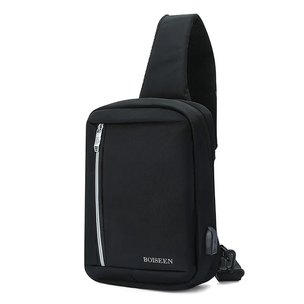 

Reflective Strip USB Charging Men's Crossbody Bag For Business Zipped Closure Waterresistant Shoulder Bag
