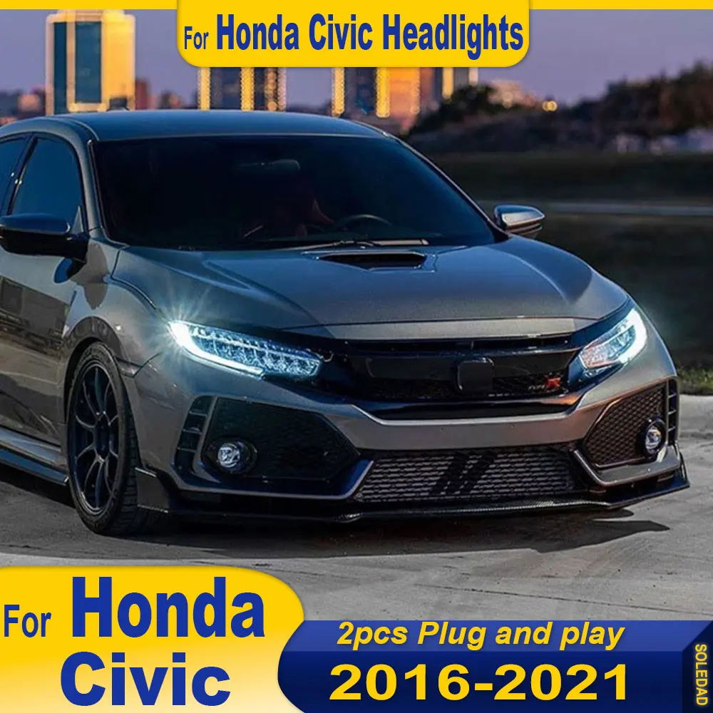 

A pair Car Accessories for Honda Civic headlight 2016 2017 2018 2019 2020 2021 white DRL Plug and play headlights Assembly