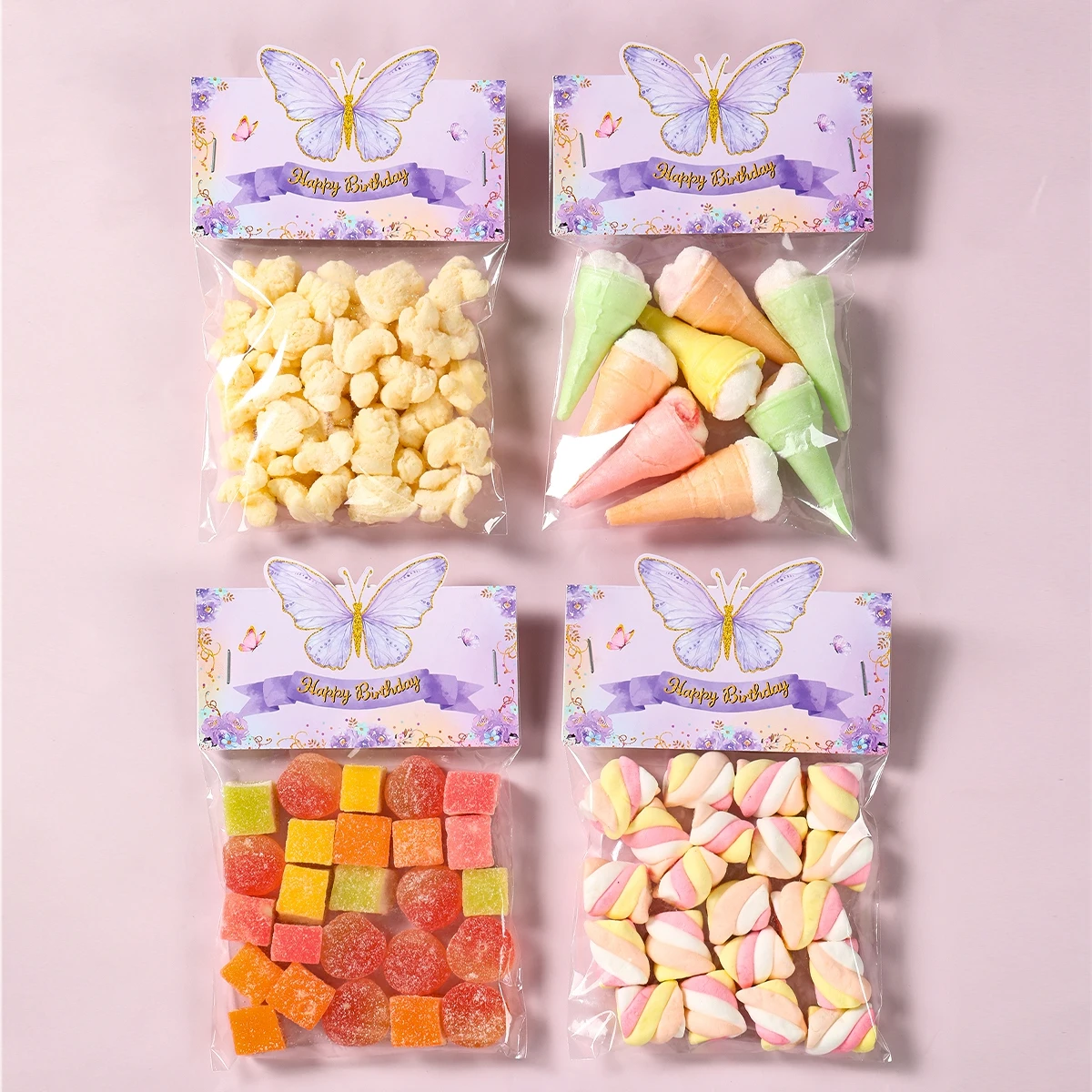 10pcs Treat Bag Topper DIY Paper Card Candy Bags Butterfly 1st Birthday Party Decorations Kids Gift Bags Happy Birthday Supplies