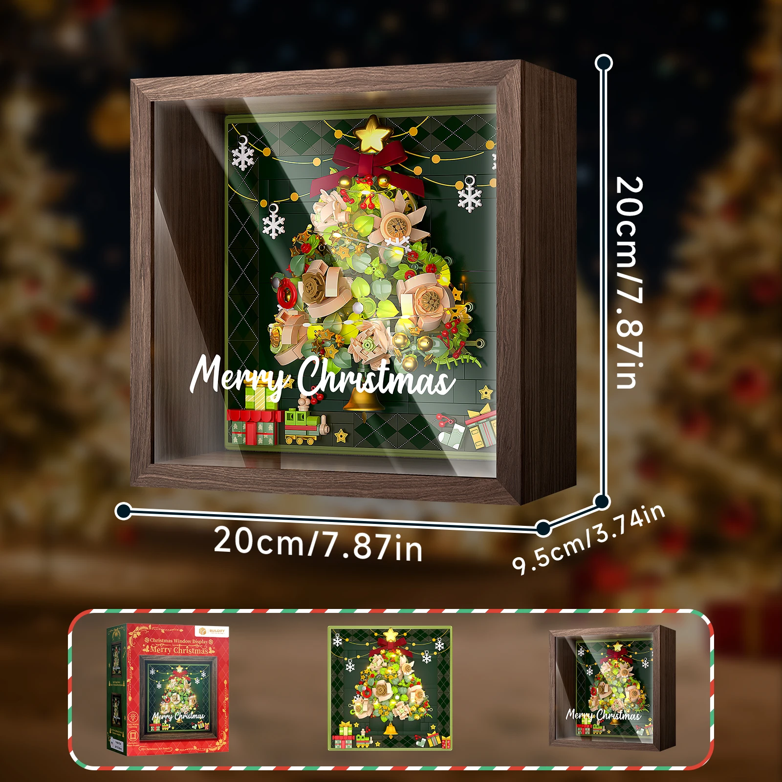 Juego de 505 Uds de bloques de construcción navideños, marco de madera maciza, rompecabezas de árbol de Navidad 3D DIY, decoración artística del hogar para ambiente festivo