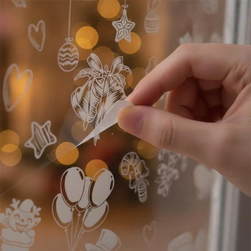 4Pcs Minimalist Static-cling White Lines Glass Decals For Christmas Featuring Snowmen Santa Claus And Balloon Glass Windows