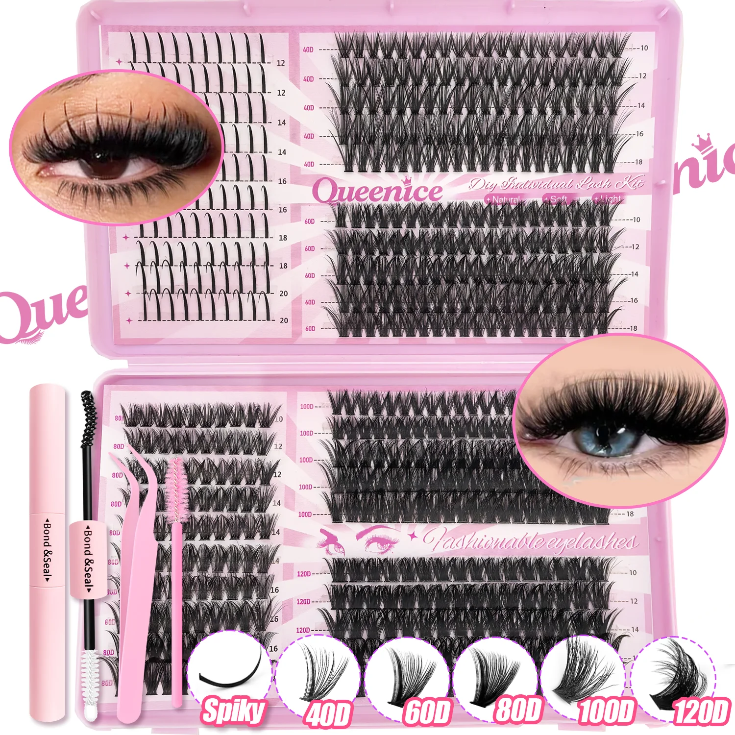 DIY Lash Extension Kit Clusters Individuele Wimpers Kit 9-16mm met Bond en Seal Piekerige Natuurlijke Schurf Wimpers