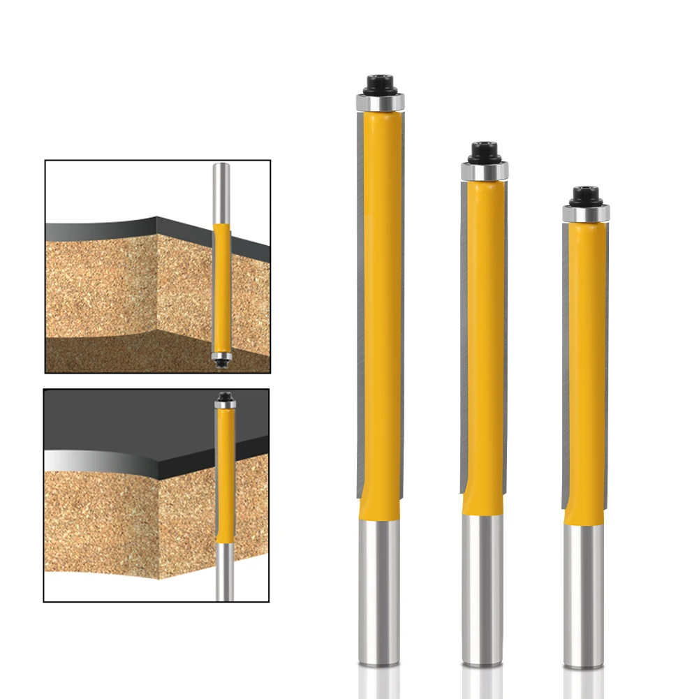 

1/3PCS 8MM Shank Milling Cutter Wood Carving Long Blade Flush Bit Flush Trim Router Bit End Bearing For Woodworking Cutting Tool