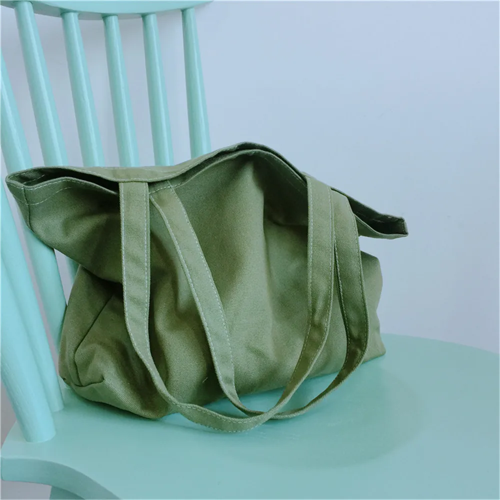 Portable Canvas Bags Women Shopping Bag Eco-Friendly Foldable Bag Grocery Bags Folding Pocket Tote Shoulder Handbag