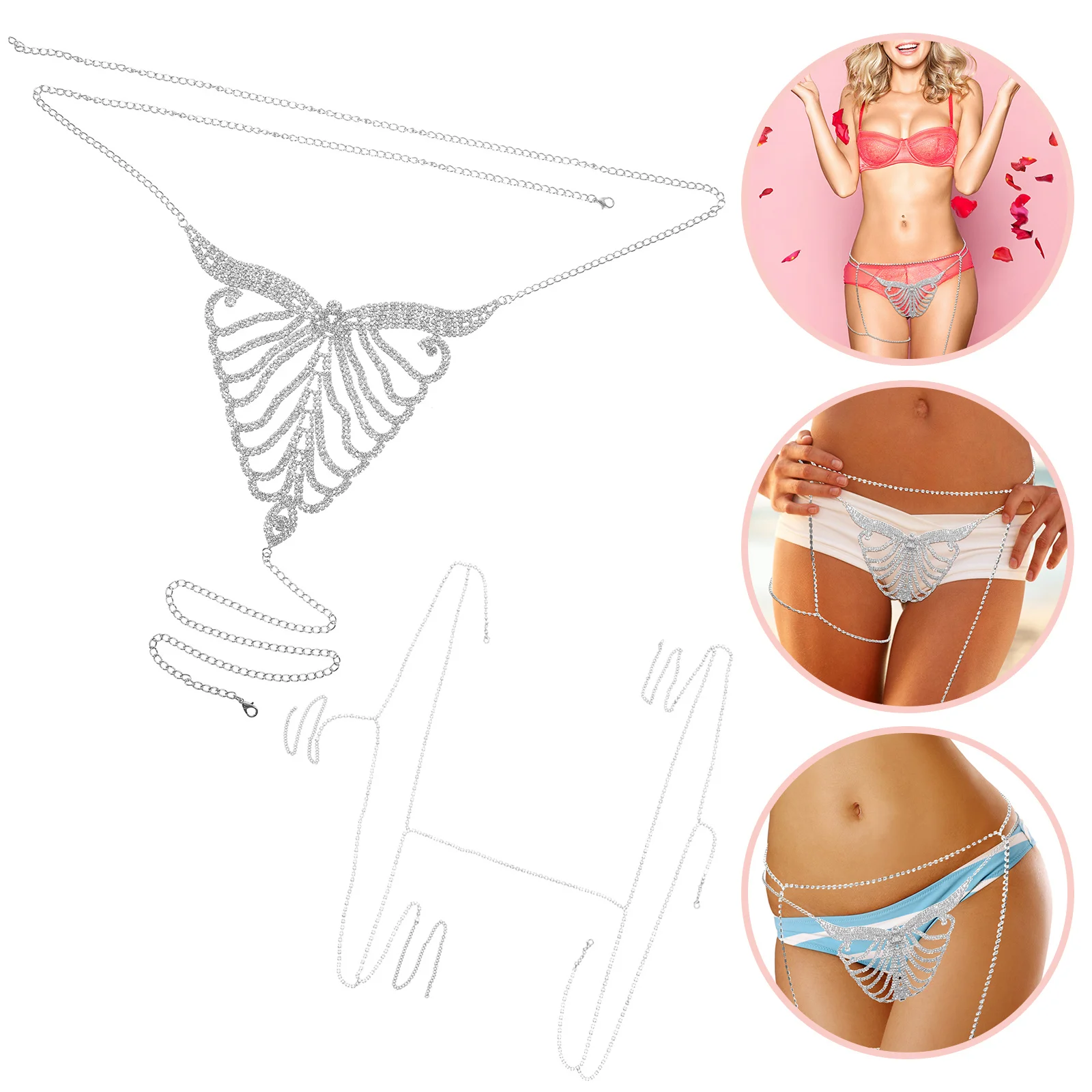 

2Pcs Waist Rhinestone Body Chain Thong Panties Bikini Body Jewelry Nightclub Beach Party for Women Rhinestone Panties