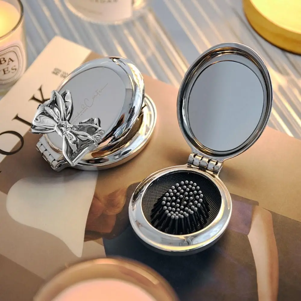 Bow Small Comb Portable Folding Comb for Women,  Airbag Air Cushion, Smooth Hair Massage, Mini Mirror Integrated Travel Comb