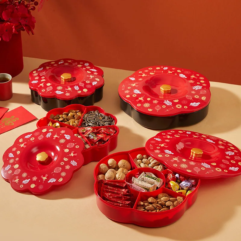 

5-compartment Covered Candy Box, Transparent Partitioned Fruit Platter, Living Room Plastic Snack Storage Box, New Year Gift