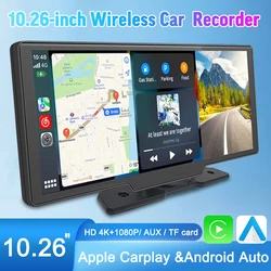 10.26 pollici Dashcam Wireless Carplay e Android Auto 4K anteriore e 1080P fotocamera posteriore DVR per Auto GPS Navi Wifi registratore Bluetooth