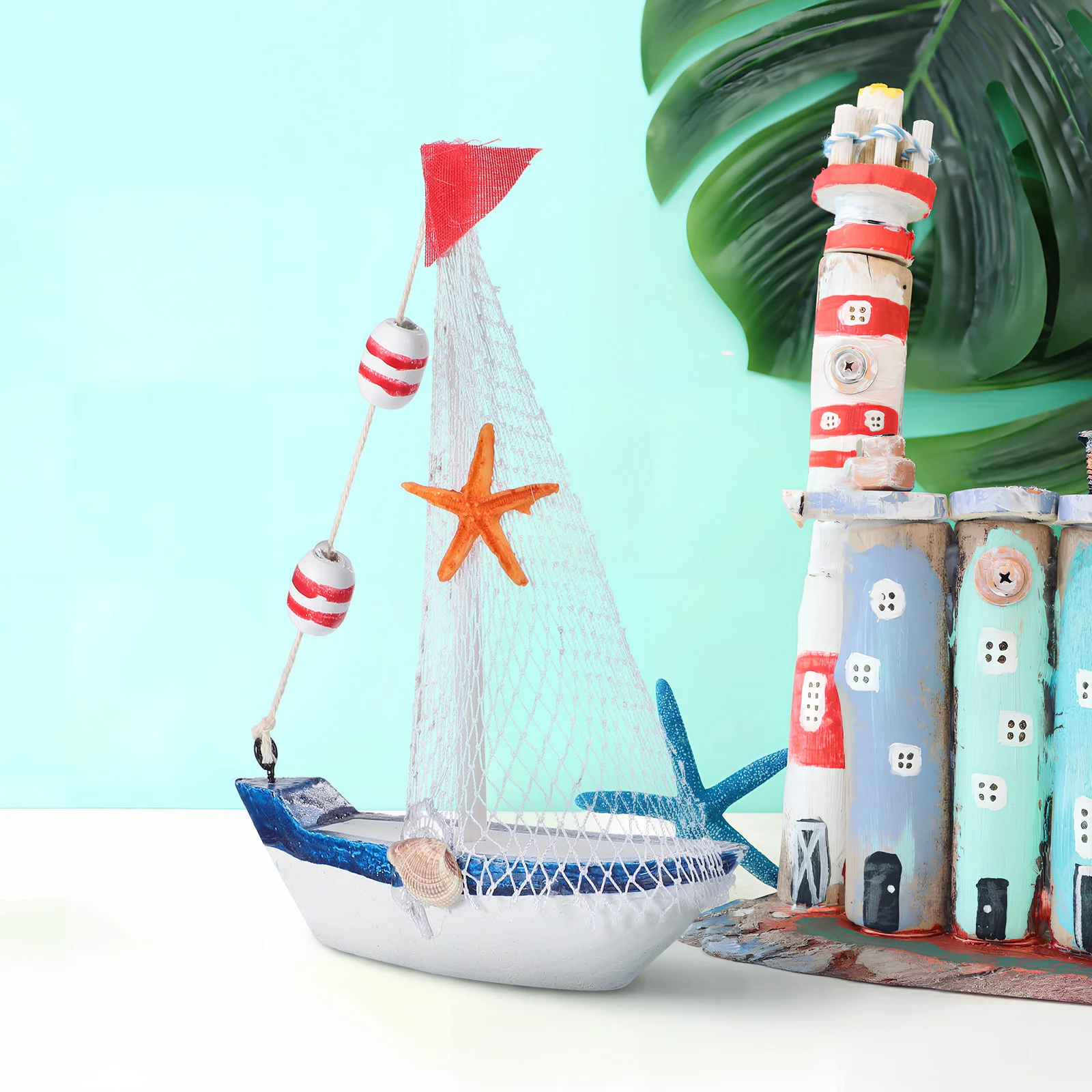 4 Pcs Wooden Canvas Boat Bathroom Decor Mini Dining Table Nautical Ornament Pine Sailboat