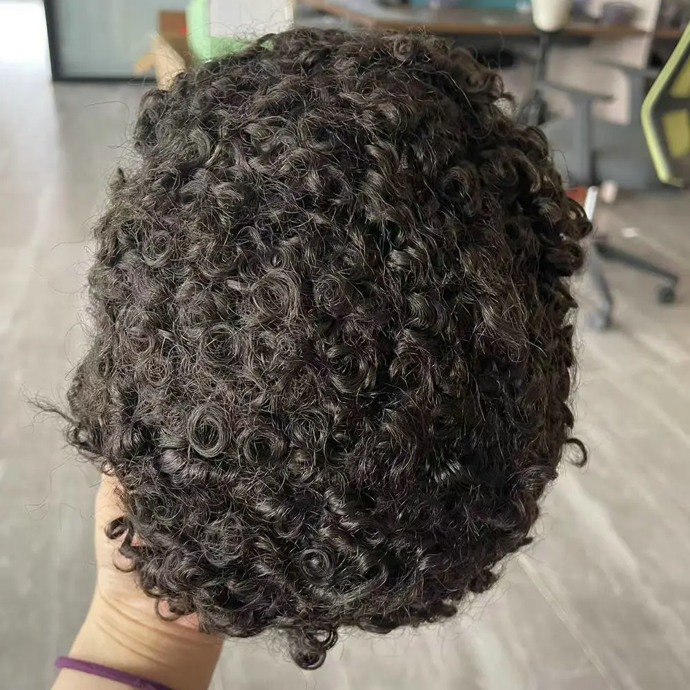 15mm Afro-Locken Echthaar-Perücken, dünne 0,1mm Haut, Voll-PU-Basis, unsichtbares, langlebiges Herren-Toupet, Haarersatz – Detail 4