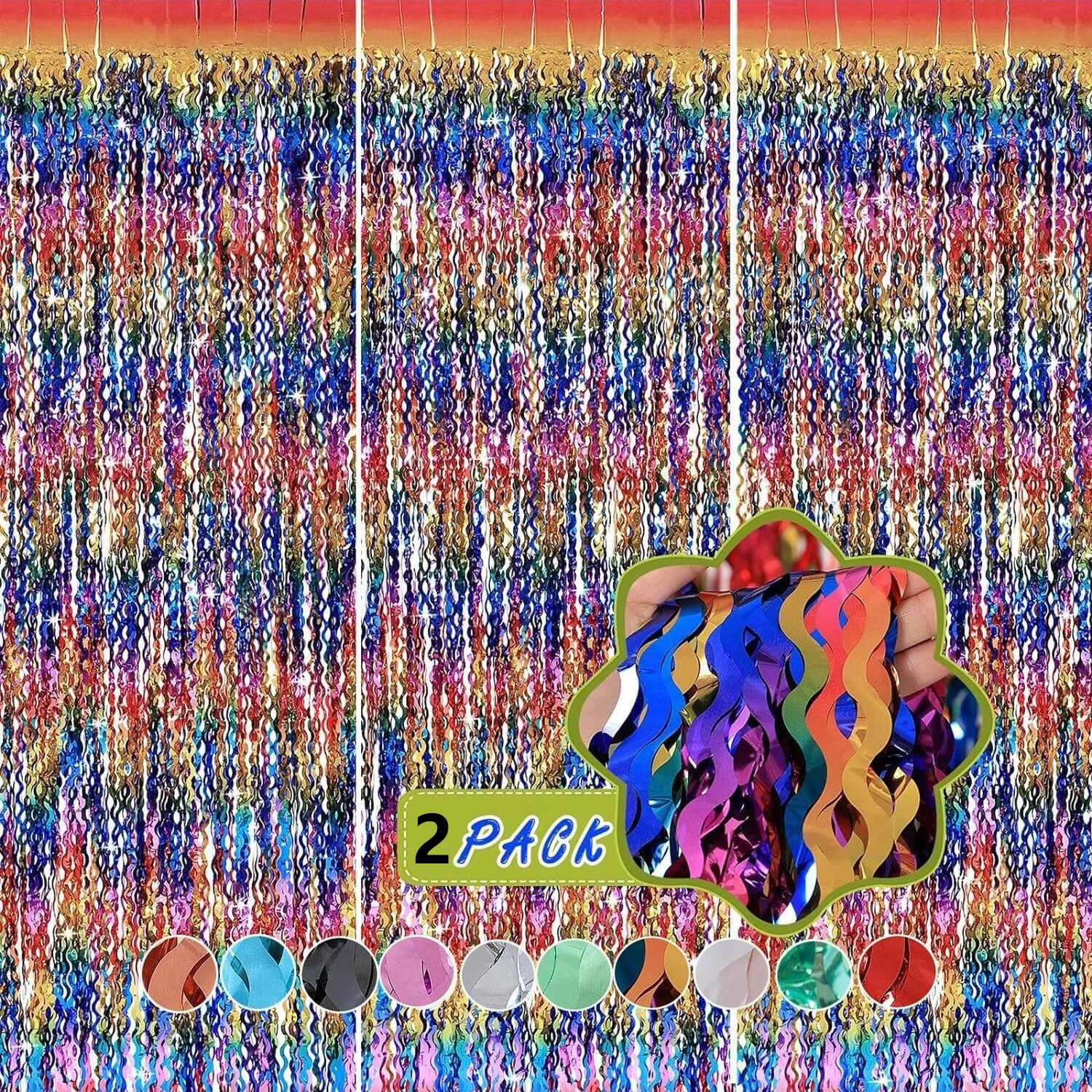 2pc  2 * 1M curved knife wave rainbow rain curtain background decoration for birthday parties, weddings, and other events