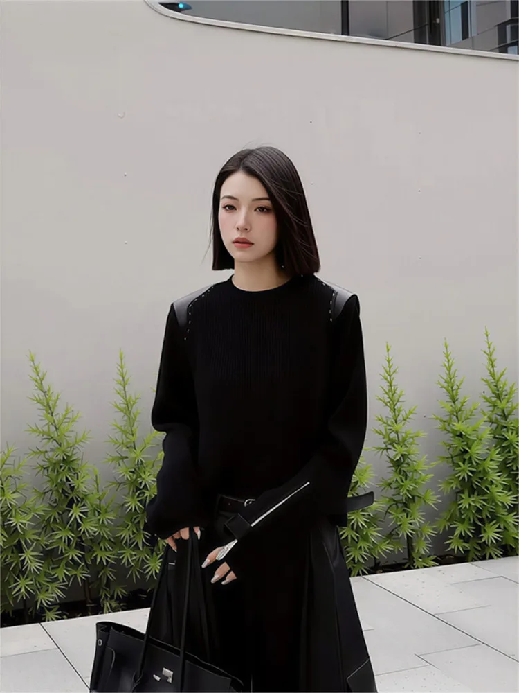 

Korean Design round Ne Knitted Sweater Women's Bla Spring New Sle Casual Comfortable Long Sve Uv Protection Top